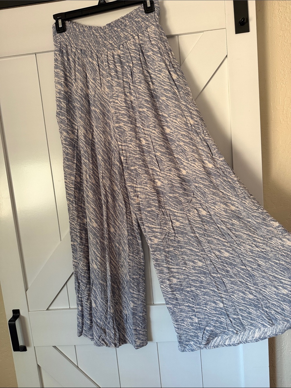 Final Touch Wide Leg Pleated Pants in Light Blue Marble Print